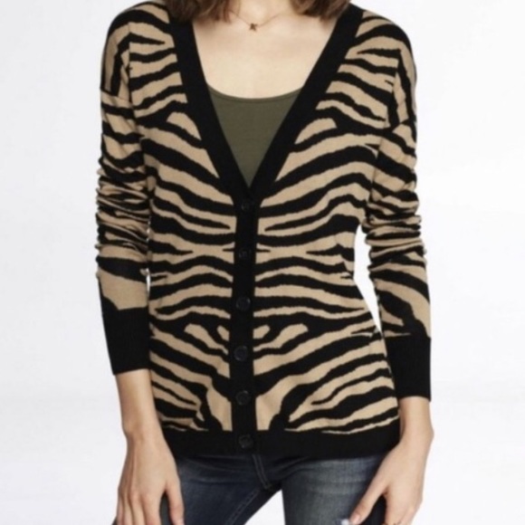Express Sweaters - Express zebra print cardigan knit sweater S